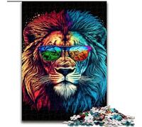 Rompecabezas de 1000 Piezas de Madera con un león Colorido y Gafas Nivel Principiante Ideal para cumpleaños y Regalos Festivos 50x75cm Actividad para Adultos y familias Regalo de decoración