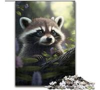 Rompecabezas de 1000 Piezas de Madera con un Mapache, Divertido Rompecabezas para el hogar 50x75cm, Ideal para Decorar y desafiar el Cerebro