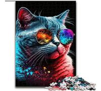 Rompecabezas de 1000 Piezas de Madera de Gato con Gafas, Ideal para Decorar el hogar o la Oficina, 50x75cm, Ideal para Decorar tu hogar o para Regalar en cumpleaños