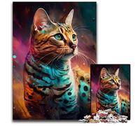 Rompecabezas de 1000 Piezas de Madera de Gato de Bengala de fantasía, desafiante Rompecabezas, Actividad Familiar, decoración del hogar, Regalo navideño, 50x75cm/19,68x29,52 Pulgadas