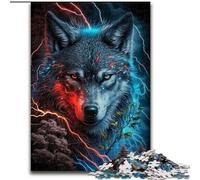 Rompecabezas de 1000 Piezas de Madera de Lobo de Ojos Rojos, Ideal para Decorar el hogar o la Oficina, 50x75cm, Ideal para Decorar tu hogar o para Regalar en cumpleaños