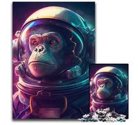 Rompecabezas de 1000 Piezas de Madera de Mono Astronauta. Un desafío para la Mente, Actividad Familiar, decoración del hogar, Regalo navideño. 50x75cm/19,68x29,52 Pulgadas.