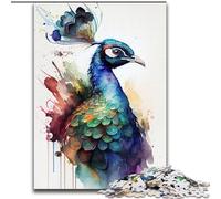 Rompecabezas de 1000 Piezas de Madera para Adultos,diseño de Pavo Real en Acuarela Padres,Parejas y Amigos Mayores de 14 años 50x75cm Ideal para cumpleaños,Vacaciones
