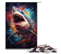 Rompecabezas de 1000 Piezas de Madera para niños psicodelia Colorida de Tiburones Ideal para interacción Entre Padres e Hijos (tamaño 75 x 50 cm)