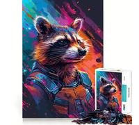 Rompecabezas de 1000 Piezas de Mapache Astronauta Espacial para Adultos Juego Mental Pasatiempo en casa Bordes limpios Un Regalo Encantador (50x75cm)
