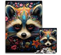 Rompecabezas de 1000 Piezas de Mapache con Flores, Ideal para Adultos, desafiante Juego de ingenio para Adolescentes, Divertido Juego Interactivo Familiar de 50x75cm/19,68x29,52 Pulgadas.