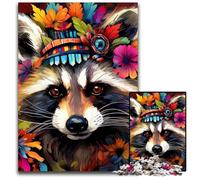 Rompecabezas de 1000 Piezas de Mapache con Flores para Adultos, desafiante Rompecabezas de Bricolaje para Adolescentes, 26x38cm/10,23x14,96 Pulgadas.