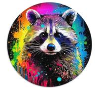 Rompecabezas de 1000 Piezas de Mapache psicodélico, Rompecabezas Redondo, Juego Interactivo Familiar, decoración del hogar DIY, Regalo desafiante y Estimulante (67,5 x 67,5 cm)