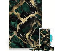 Rompecabezas de 1000 Piezas de mármol Negro,Dorado y Verde con Bordes Finos,Ideal para Manualidades,Actividades Creativas,Entretenimiento y como Regalo de cumpleaños 38x52cm