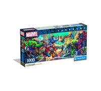 Clementoni - Puzzle Adulto 1000 Piezas Panorama Marvel Heroes Vs Villa Compact Box, Personajes Avengers, 37056