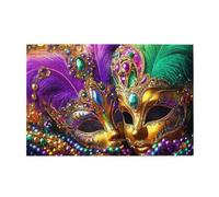 Rompecabezas de 1000 piezas de máscaras de Mardi Gras con plumas y cuentas multicolor para adultos, rompecabezas de madera para adultos, regalos para decoración del hogar