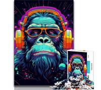 Rompecabezas de 1000 Piezas de Monkey DJ Music para Adultos con póster y Hoja de Trivia a Juego (26x38cm)