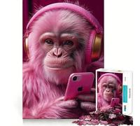 Rompecabezas de 1000 Piezas de Mono Rosa con Auriculares para Adolescentes Juguete para desarrollar la Capacidad Mental y Relajarse Corte preciso (38x26cm)