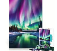 Rompecabezas de 1000 Piezas de montañas con Auroras boreales para Adolescentes Juego Inteligente de Rompecabezas Tiempo de Aprendizaje Imagen para armar Regalo Encantador (38x26cm)