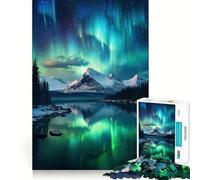 Rompecabezas de 1000 Piezas de montañas con Auroras boreales para Adolescentes Juego Inteligente de Rompecabezas Tiempo de Aprendizaje Imagen para armar Regalo Encantador (38x52cm)