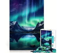Rompecabezas de 1000 Piezas de montañas con Auroras boreales para Adultos Juego Inteligente de Rompecabezas Divertido Montaje de imágenes Regalo de Temporada (50x75cm)