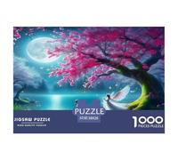 Rompecabezas de 1000 Piezas de Moon Lake para Decorar Paredes y Regalar: Cisne, Flor de Cerezo, Estanque Iluminado por la Luna, Papel Reciclado para Adultos, 38x26cm (1000 Piezas).
