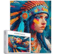 Rompecabezas de 1000 piezas de mujer con tocado de plumas coloridas para adultos, estilo de pintura al óleo, rompecabezas artístico desafiante para actividades familiares, rompecabezas colorido para