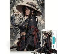 Rompecabezas de 1000 Piezas de Mujer Guerrera con Tigre Blanco para Adolescentes Diversión para estimular la Mente Manualidad de Corte de Alta precisión Actividad Relajante para desconectar (38x26cm)