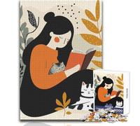 Rompecabezas de 1000 Piezas de Mujer Leyendo con Gatos para Adolescentes, Desarrollo cognitivo, Divertido Juego, celebración Especial, Regalo, tamaño 38x26cm