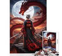 Rompecabezas de 1000 Piezas de Mujer samurái Frente a dragón Rojo Juguetes antiestrés Gran Regalo para Juegos Juego Imposible Entrena tu Cerebro y Tus Manos tamaño 38x26cm