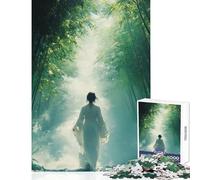 Rompecabezas de 1000 piezas de mujer vestida de blanco en un bosque de bambú juguete para decorar la pared regalo de cumpleaños juego de ingenio con piezas de formas aleatorias totalmente entrelazadas
