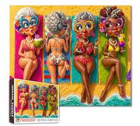 Rompecabezas de 1000 piezas de mujer vieja tomando el sol para adultos, playa, relajación, arte, rompecabezas familiar fácil para noches de juegos, decoración de pared del hogar, regalo de
