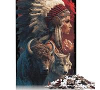 Rompecabezas de 1000 Piezas de Native Spirit Buffalo & Wolf para Adultos, Rompecabezas de Madera, decoración de Pared, 1000 Piezas (75 x 50 cm)