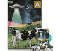 Rompecabezas de 1000 Piezas de Nave Espacial Extraterrestre y Vacas Desafío difícil para aliviar el estrés Cada Pieza es única Juego Familiar desafiante y Divertido (38x26cm)