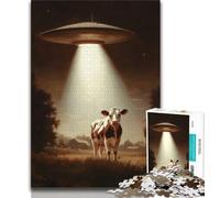 Rompecabezas de 1000 Piezas de Nave Espacial Extraterrestre y Vacas para Adultos y Adolescentes, 1000 Piezas, antiestrés, desafío difícil, decoración única para el hogar y Regalos, 75x50cm