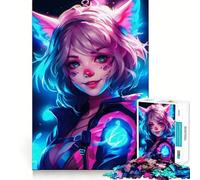 Rompecabezas de 1000 Piezas de Neon Anime Cat Women para Adolescentes, Wise Think Toy, fácil de Usar, de Corte preciso, Regalo increíble (38x26cm)