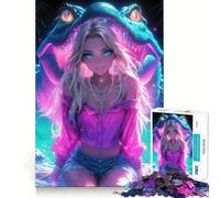 Rompecabezas de 1000 Piezas de Neon Crocodile Girl para Adultos Juguete de lógica y Entretenimiento Bordes Suaves Regalo conmovedor (38x52cm)