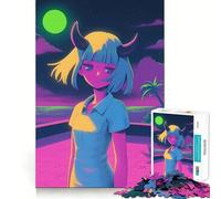 Rompecabezas de 1000 Piezas de Neon Demon Girl para Adultos Desarrolla la Capacidad Mental y estimula el Cerebro Bordes precisos (38x26cm)