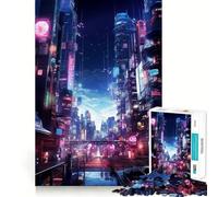 Rompecabezas de 1000 Piezas de Neon Japan Cyber Punk City para Adultos, Juguete para concentrarse y ejercitar la Mente, diversión Tranquila, Bordes Ajustados, artículo de Santa Claus (38x52cm)