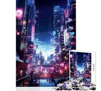 Rompecabezas de 1000 Piezas de neón japonés Ciudad ciberpunk Juguete Educativo Regalo de Amigo Secreto Juegos relajantes con póster a Juego y Hoja de Trivia tamaño 38x52cm