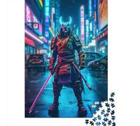 Rompecabezas de 1000 Piezas de neón samurái en Tokio para Adultos, Rompecabezas para Adultos, Rompecabezas para decoración del hogar, Juguetes de 1000 Piezas (75 x 50 cm)