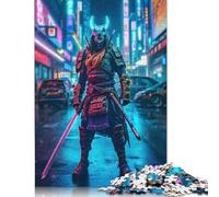 Rompecabezas de 1000 Piezas de neón samurái en Tokio Square para Adultos, Rompecabezas de Madera, Juego Educativo para niños, 1000 Piezas (75 x 50 cm)