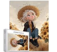 Rompecabezas de 1000 piezas de niña de pelo plateado para adultos, rompecabezas de fondo de campo de girasol otoñal, rompecabezas artístico desafiante de actividades familiares, rompecabezas colorido