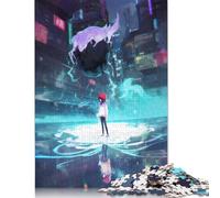 Rompecabezas de 1000 piezas de noche lluviosa en la ciudad V2 rompecabezas cuadrados para adultos y rompecabezas de madera para decoración del hogar, juguetes de rompecabezas de 38 x 26 cm/1000 piezas