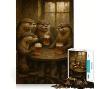 Rompecabezas de 1000 Piezas de nutrias Bebiendo Cerveza en una Mesa para Adolescentes Rompecabezas Que estimula la Memoria, Juego Relajante, Bordes Ajustados, Regalo Premium (50x75cm)