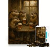 Rompecabezas de 1000 Piezas de nutrias Bebiendo Cerveza en una Mesa para Adultos Mejora la Memoria Ideal para el Ocio Corte Firme Fiestas (38x26cm)