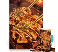 Rompecabezas de 1000 Piezas de Okonomiyaki con Palillos,Arte Digital,Corte preciso,Juguete para desarrollar la Capacidad cognitiva,diversión para el Tiempo Libre, Relajante (38x26cm)