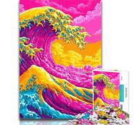 Rompecabezas de 1000 Piezas de Olas de Estilo japonés para Adultos y Adolescentes Un Juego desafiante para Todos, para Mujeres y Hombres, 26x38cm