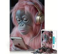 Rompecabezas de 1000 Piezas de orangután con Pelo Rosa y Auriculares para Adolescentes Rompecabezas Mental Informal y Relajante Regalo conmovedor (50x75cm)