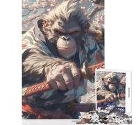 Rompecabezas de 1000 Piezas de orangután samurái Ideal para Decorar el hogar Juegos educativos con póster a Juego y Hoja de Trivia 38x52cm