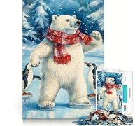 Rompecabezas de 1000 Piezas de Oso Polar Patinando sobre Hielo para Adolescentes Juguete de lógica Mental Juego de Escape Relajante Arte de Bordes Finos Coleccionable (38x26cm)