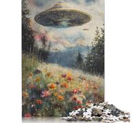 Rompecabezas de 1000 Piezas de OVNI sobre un Campo de Flores, Rompecabezas de dificultad Alta, Juegos educativos, Juguetes, (38 x 26 cm)