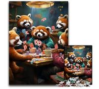 Rompecabezas de 1000 Piezas de Panda Rojo Jugando al Póker, Rompecabezas Imposible para Adultos, Navidad, Obra de Arte DIY, 50x75cm/19,68x29,52 Pulgadas