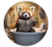 Rompecabezas de 1000 Piezas de Panda Rojo Leyendo periódico. Rompecabezas para Adultos, desafiante Juego para Adolescentes, diversión Familiar, 67,5 x 67,5 cm.