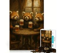 Rompecabezas de 1000 Piezas de Pandas Rojos Bebiendo Cerveza en un Pub para Adolescentes Mejora la Memoria Suave y Relajante Corte Premium Sorpresa de cumpleaños (38x26cm)